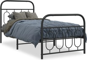vidaXL fekete fém ágykeret fej- és lábtámlával 90 x 200 cm
