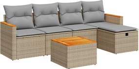 vidaXL 6 részes bézs polyrattan kerti ülőgarnitúra párnával