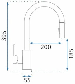 REA-B9146 - FRESH kihúzható zuhanyfejes mosogató csaptelep, 39,5 cm, nikkelezett