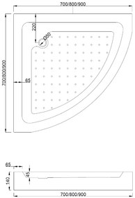 Mexen Rio, negyedkör alakú zuhanykabin tolóajtóval 90 x 90 cm, 5mm átlátszó üveg, fekete profil + fehér magas zuhanytálca Rio, 863-090-090-70-00-4710