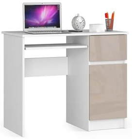 PIKSEL Számítógép asztal (fehér/fényes cappuccino, jobb oldali kivitel)