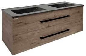 Fürdőszobaszekrény fekete fogantyúval és mosdókagylóval SAT Cube Way 120x47,5x46 cm tölgy Hickory matt CUBE46C1202DWMODC