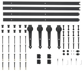 Fekete tolóajtó acél fémszerelék készlet 2 x 183 cm