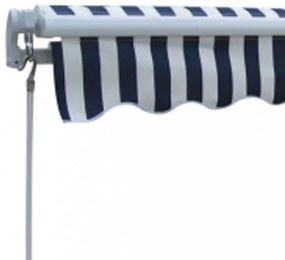 kézi működtetésű összecsukható napellenző, kék-fehér, 300 cm