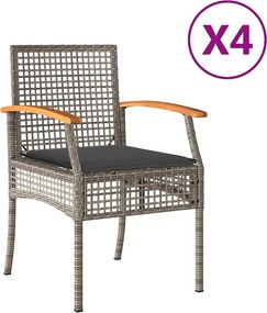 vidaXL 4 db szürke polyrattan és akácfa kerti szék párnákkal