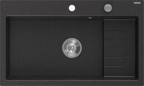 Mexen Omar 1 rekeszes gránit mosogató 800 x 480 mm, fekete/ezüst metál, krómozott szifon - 6520801005-73