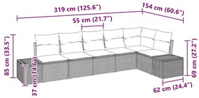 Kerti Kanapé Szett párnával 6 pcs bézs és krémszínű Poli rattan