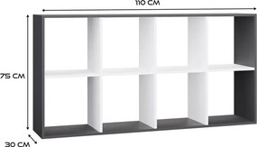 Malax 2x4 polc, 147x75x30 cm, antracit-fehér