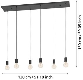 Eglo 390268 - Csillár zsinóron HUEBRO 6xE27/40W/230V fekete