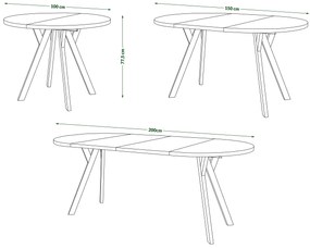 Mazzoni ALDO Arany Craft tölgy/fekete lábak - LOFT/IPARI STÍLUSÚ BŐVÍTHETŐ KEREK ASZTAL NAPPALIBA/ÉTKEZŐBE "Y" ALAKÚ LÁBAKKAL