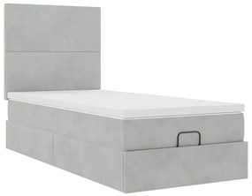 Ottomán ágykeret matracokkal világosszürke 80x200cm bársony