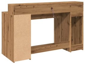 kézműves tölgy színű szerelt fa LED-es íróasztal 140x55x91 cm