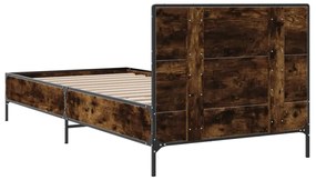 füstös tölgyszínű szerelt fa és fém ágykeret 90 x 200 cm