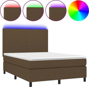 vidaXL barna szövet rugós és LED-es ágy matraccal 140x190 cm