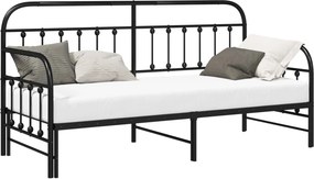 vidaXL Nappali ágykeret Fekete 75 x 190 cm Porszórt acél
