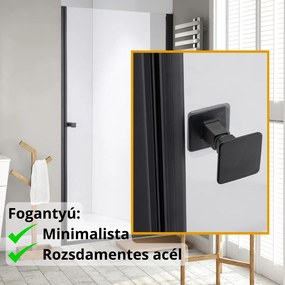 Stuxi Bari Black 100 cm széles egyszárnyú nyíló zuhanyajtó, 6 mm vízlepergető üveggel, matt fekete profillal, 195 cm magas