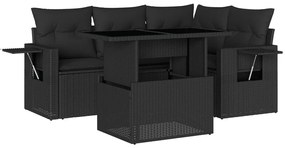 5 részes fekete polyrattan kerti kanapészett párnákkal