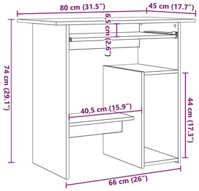 antik fa színű szerelt fa íróasztal 80 x 45 x 74 cm