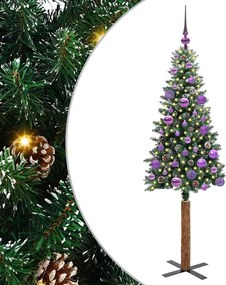 vidaXL Karcsú karácsonyfa 150 LED-del Zöld 150 cm PVC és tömör fenyőfa