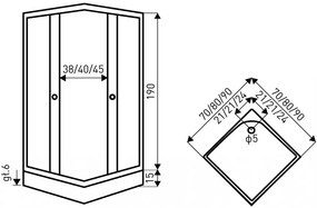 PICO Black stripe 90 szögletes zuhanykabin zuhanytálcával