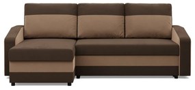 Hewlet sarokkanapé, 2 ágyneműtartóval, szövet anyag, univerzális oldal, bonell töltet, barna