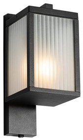Kültéri fali lámpa fekete bordázott üveggel és szürkületi érzékelővel - Charlois