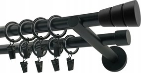 Fém Függönykarnis dupla 19+19mm MIX Végek 240cm Smart Fekete Matt