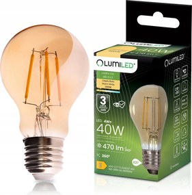 Led Izzó E27 A60 Filament Amber 4W 470LM 40W 2000K 360° Lumiled