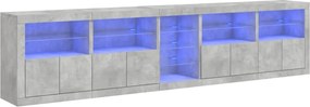 vidaXL betonszürke tálalószekrény LED-világítással 283x37x67 cm