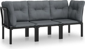 vidaXL 3 részes fekete szürke polyrattan kerti ülőgarnitúra