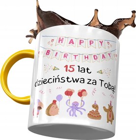 Sárga Bögre Születésnapra 15 15. 15. Ajándék Nyomtatott Fotóval