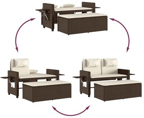 barna polyrattan dönthető kerti pad párnával