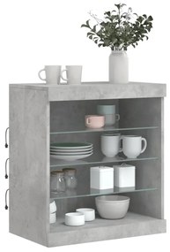 betonszürke tálalószekrény LED-világítással 60,5 x 37 x 67 cm