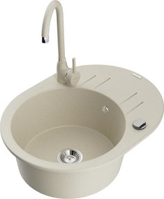 Mexen Kevin egymedencés gránitmosogató csepegtetővel és Telma konyhai csapteleppel, bézs - 6517-69-670200-69