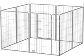 PawHut Kiskutya Játszókerítés 8-Panelekkel - 8 Rácsos Panel, Ajtó, Földbe Verhető Cövekek, 100cm Magas Kutyakerítés | Aosom