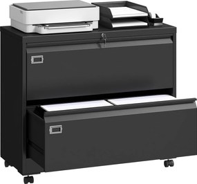 HOMCOM gurulós, zárható 2-fiókos iratszekrény állítható függesztősínekkel, acél, fekete, 90 x 40 x 77,4 cm | Aosom