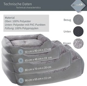 PESTUFF Kutyafekhely XL 90 x 65 x 22cm szürke