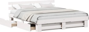 vidaXL Ágykeret fejtámlával fiókkal Fehér 200 x 200 cm Tömör fenyőfa