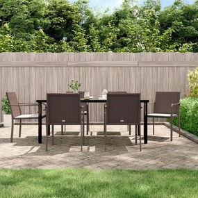 7 részes polyrattan és acél kerti étkezőgarnitúra párnával