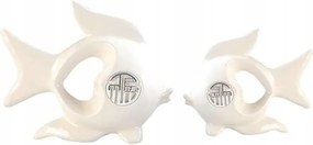 Hal alakú kerámia díszfigura fehér 2db-os szett