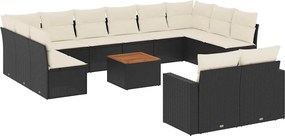 vidaXL 13 részes fekete polyrattan kerti ülőgarnitúra párnákkal