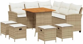 vidaXL 6 részes bézs polyrattan kerti ülőgarnitúra párnákkal L-alakú
