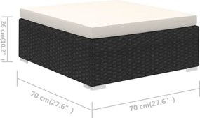 6-részes fekete polyrattan kerti bútorszett párnákkal