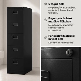 Fém kartotékszekrény fekete: SARA V5, 460 x 1625,5 x 600 mm