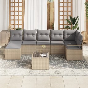 8 darabos Kert Sofa Szett Párnákkal Fekete Polirattan, 2-személyes Kert Sofa Tárolóval &amp; Párnákkal Bézs Polirattan