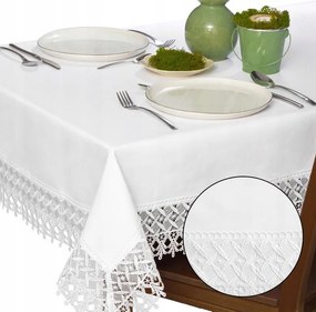 Fehér Abrosz asztalra Sima gipiurával 140X240 téglalap utánzat Len csipke