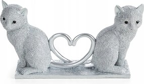 Poliészter műgyanta figura Cicák 22 x 7 x 12 cm ezüst