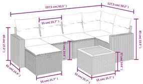 7 részes fekete polyrattan kerti ülőgarnitúra párnával