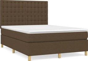 vidaXL sötétbarna szövet rugós ágy matraccal 140 x 200 cm