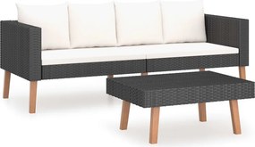 vidaXL 2 részes fekete polyrattan kerti ülőgarnitúra párnákkal